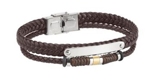 Pulsera de hombre de dos vueltas marrón Koshtan-tau Ref DT3090.00 en tono marrón con placa de acero inoxidable 316L para poder grabar