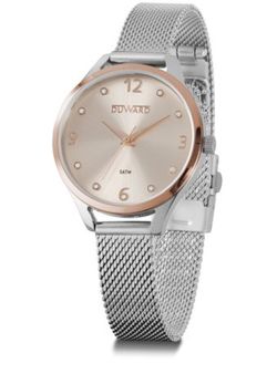 Reloj Duward de mujer modelo LADY Babaye Ref D25343.48 esfera color rosa amanecer, caja acero inoxidable 316L con bisel color dorado capricho