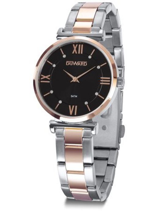 Reloj Duward modelo LADY Mujer D25346.42 esfera negra de acero inoxidable 316L bicolor cristal zafiro
