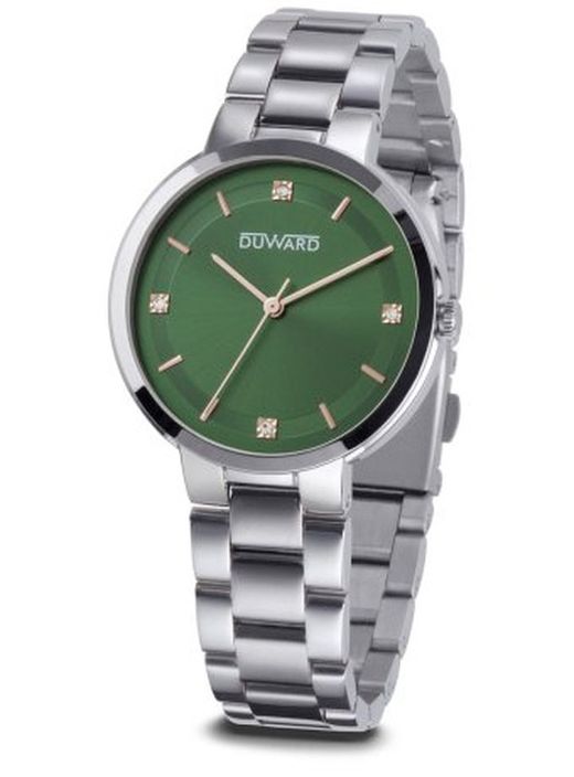 LADY Wanita D25353.03 Reloj Duward Mujer elegante esfera verde de acero inoxidable 316L cristal mineral zafiro endurecido