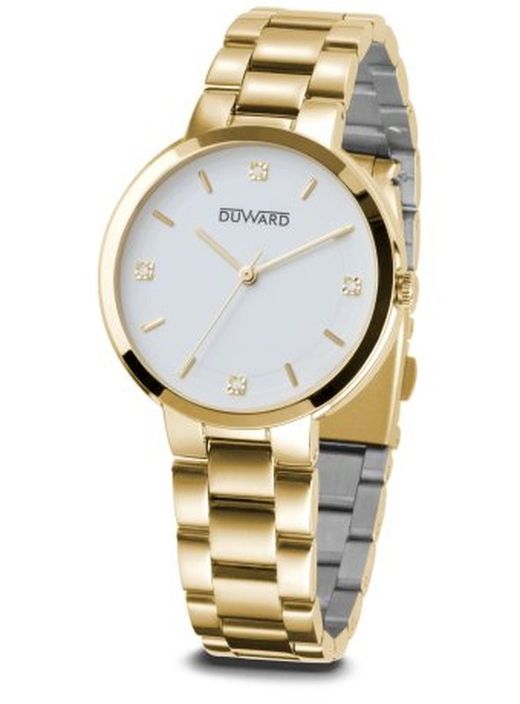 LADY Wanita Ref D25353.11 Reloj DUWARD de mujer con textura elegante en acero inoxidable 316L PVD oro equipado con cristal de zafiro