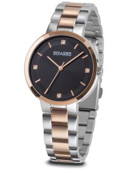 LADY WanitaRef. D25353.42 Reloj Duward de mujer Chic con caja y brazalete de acero inoxidable 316L bicolor, esfera negra y correa estilo armis de acero