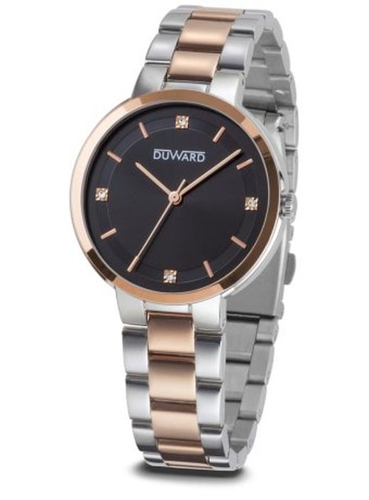 LADY WanitaRef. D25353.42 Reloj Duward de mujer Chic con caja y brazalete de acero inoxidable 316L bicolor, esfera negra y correa estilo armis de acero