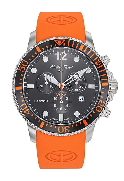 Lagoon H123CHALO Reloj Mathey Tissot para hombre con movimiento Suizo Swiss Made de color naranja calendario y chronograph