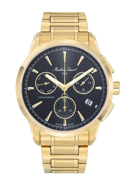 Lancelot H198CHPN Reloj Mathey Tissot Swiss Made hombre chapado Oro Crono multifunción