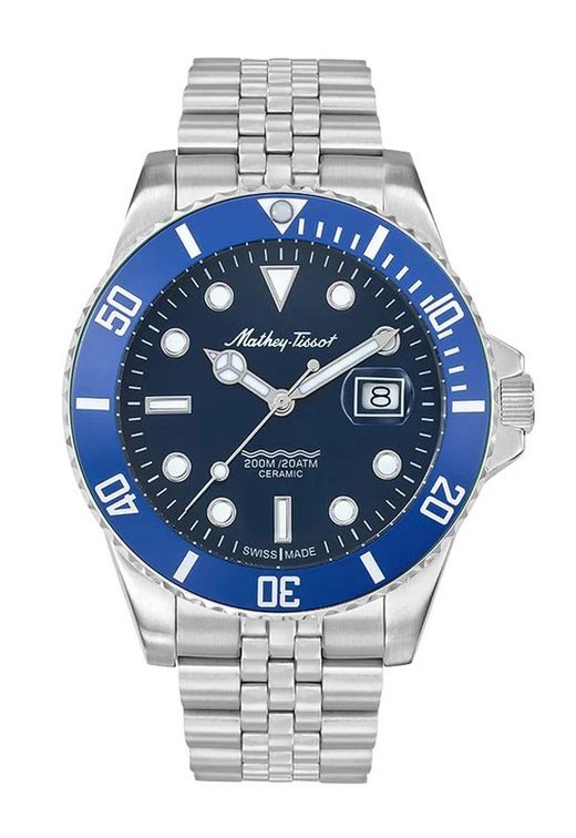 Mathy Ceramic H901CRABU  Reloj de cuarzo Swiss Made de cerámica Mathy Tissot para hombre con esfera azul y calendario con lupa
