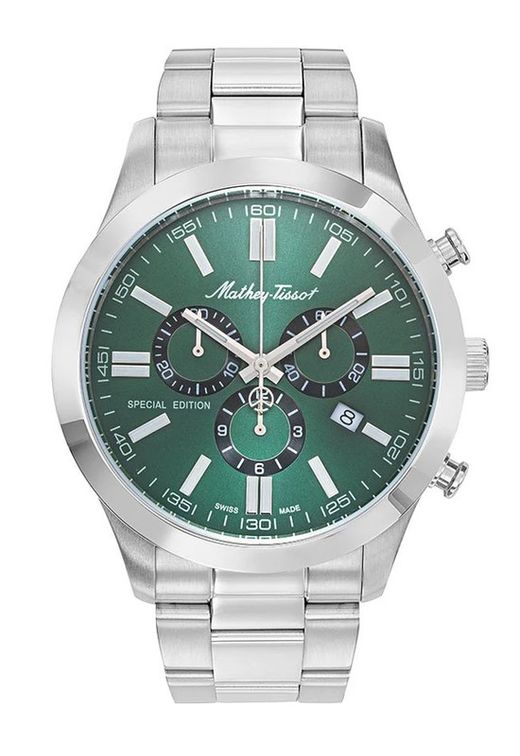 MATHY I JUMBO CHRONO H455CHVE Reloj Mathey Tissot Swiss Made para hombre acero inoxidable 316L Crono, calendario esfera verde elegante