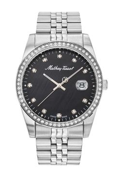 MATHY IV H709AQN Reloj Mathey Tissot Swiss Made para mujer esfera negra limpia y transparente de acero inoxidable 316L con calendario