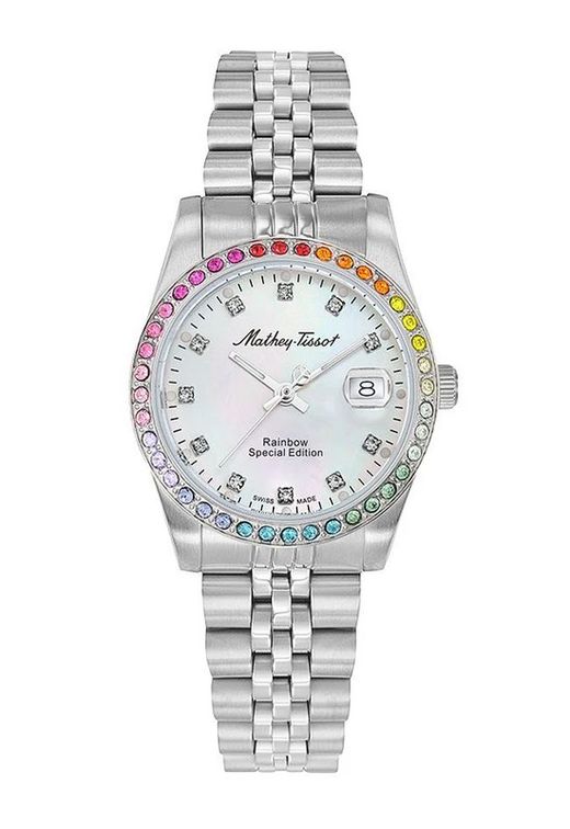 Reloj Mathey Tissot mujer Swiss Made modelo Mathy Rainbow D809AQI acero inoxidable 316L cristal mineral endurecido water resistant 5 ATM