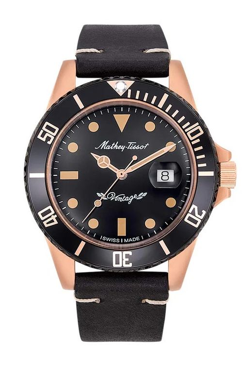 Mathy Vintage Automatic 42mm H901BZN Mathey-Tissot Reloj Vintage Bronze Automático Negro Dial Hombre H901BZN, IP Marrón Bronce, Moderno y Elegante