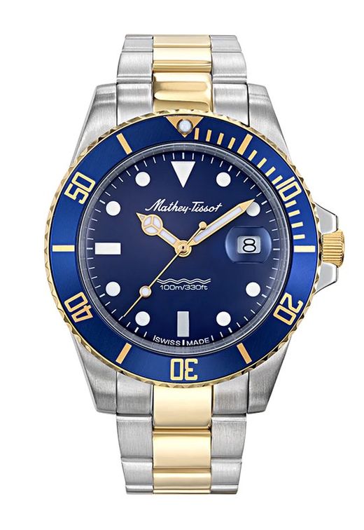 Mathy Vintage Quartz 42 mm H901BBU Reloj Mathey Tissot hombre bicolor pvd gold oro esfera azul sumergible 10 atm