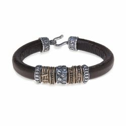 MB076X Pulsera PLATA DE PALO hombre de cuero, plata y bronce