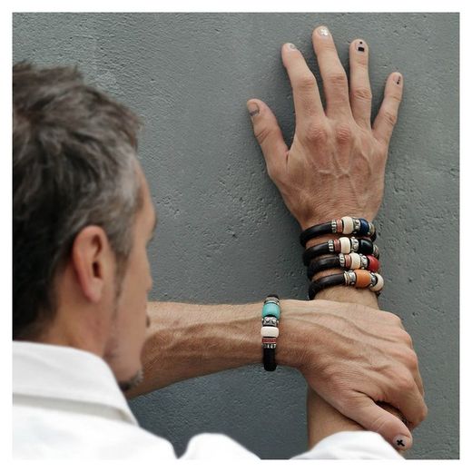 MB085N Pulsera Plata de Palo CARSON resina blanca y negra