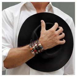 MB085N Pulsera Plata de Palo CARSON resina blanca y negra