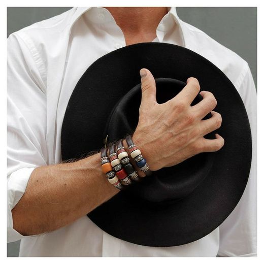 MB085N Pulsera Plata de Palo CARSON resina blanca y negra