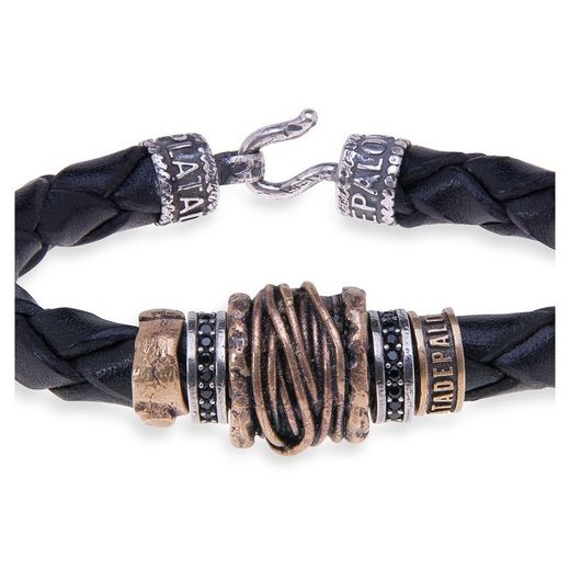 MB109X Pulsera Plata de Palo de hombre cuero trenzado