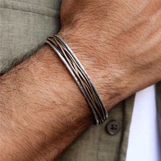 MB116A Pulsera PLATA DE PALO Man en plata de ley y bronce