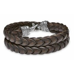MB15B Pulsera Plata de Palo hombre de plata y cuero