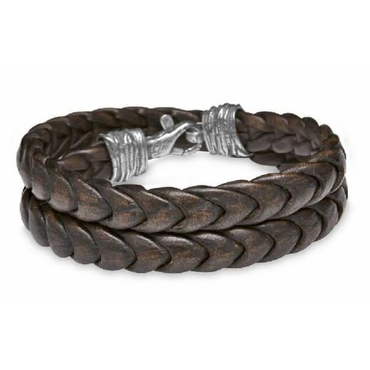 MB15B Pulsera Plata de Palo hombre de plata y cuero