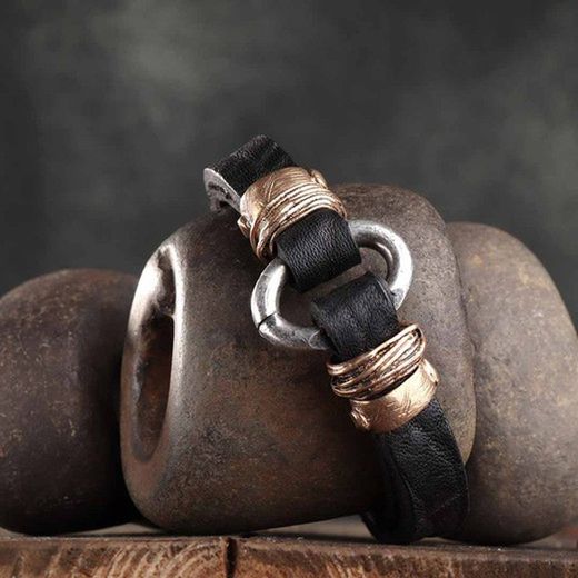 MB166X Pulsera PLATADEPALO de cuero plano
