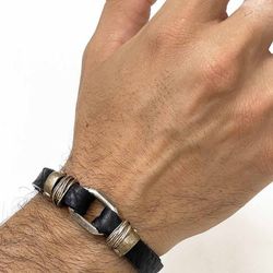 MB166X Pulsera PLATADEPALO de cuero plano