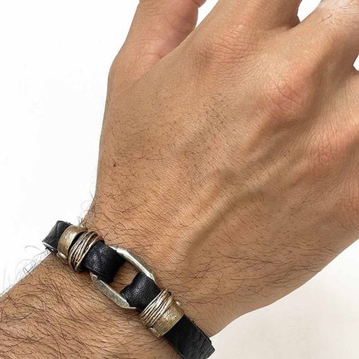 MB166X Pulsera PLATADEPALO de cuero plano