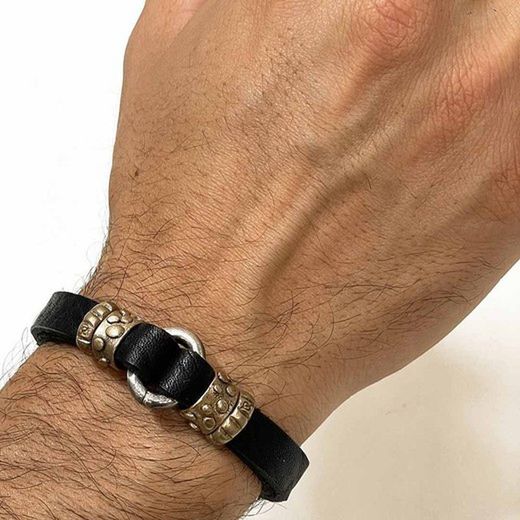 MB167X Pulsera PLATADEPALO cuero para hombre
