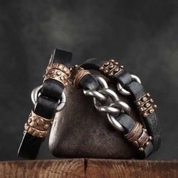 MB167X Pulsera PLATADEPALO cuero para hombre