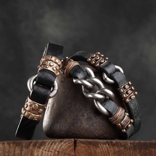 MB167X Pulsera PLATADEPALO cuero para hombre
