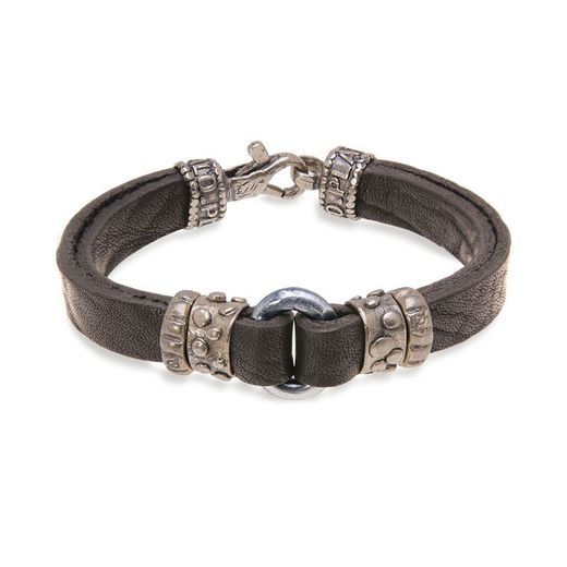 MB167X Pulsera PLATADEPALO cuero para hombre