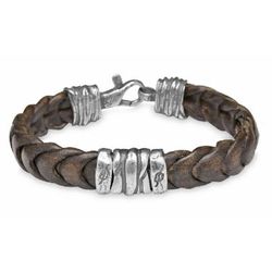MB16B Pulsera Plata de Palo hombre de plata, cuero atrevida