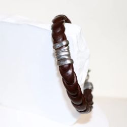 MB16B Pulsera Plata de Palo hombre de plata, cuero atrevida