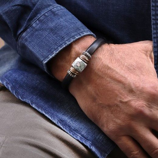 MB174X Pulsera Plata de Palo de cuero Kiran para hombre