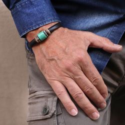 MB175X Pulsera Plata de Palo de cuero Brahma para hombre