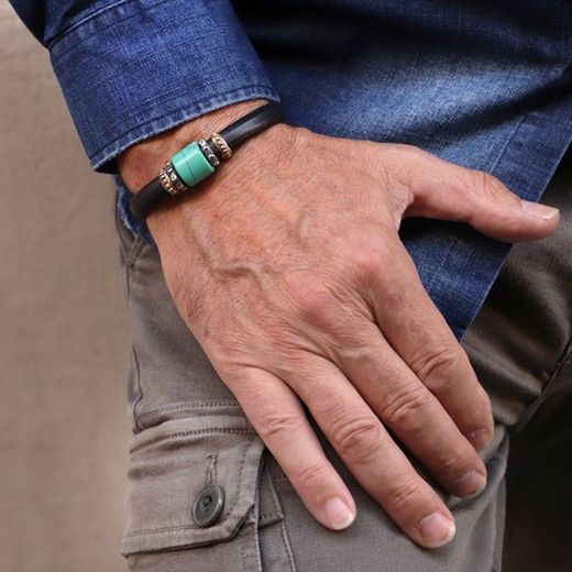 MB175X Pulsera Plata de Palo de cuero Brahma para hombre
