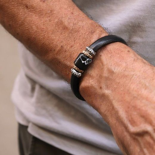 MB176X Pulsera Plata de Palo de cuero Madhur para hombre