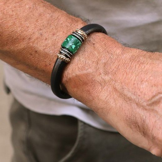 MB177X Pulsera Plata de Palo de cuero Hari para hombre