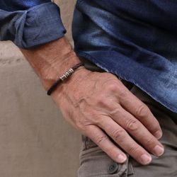 MB181X Pulsera Plata de Palo de cuero Agni para hombre