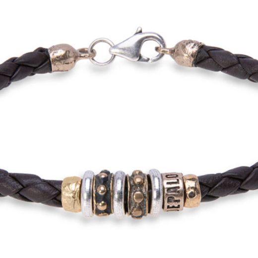 MB181X Pulsera Plata de Palo de cuero Agni para hombre