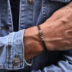 MB182X Pulsera Plata de Palo de cuero colección Amal para hombre