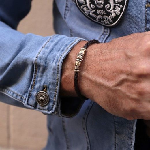 MB183X Pulsera Plata de Palo de cuero colección Anand para hombre