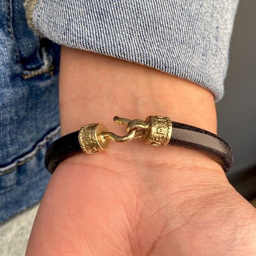 MB184X Pulsera Plata de Palo hombre de cuero redondo negro piezas de plata y bronce con resina central