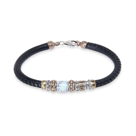 MB188X Pulsera Plata de Palo modelo Homa de cuero para hombre con pieza central color mármol