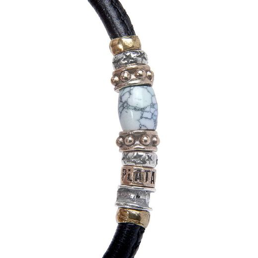 MB188X Pulsera Plata de Palo modelo Homa de cuero para hombre con pieza central color mármol