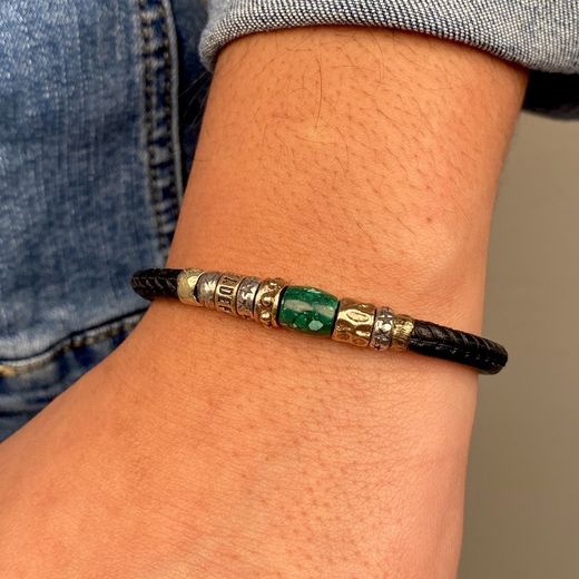 MB189X Pulsera Plata de Palo de hombre modelo Bahia de cuero negro con piezas de bronce y plata