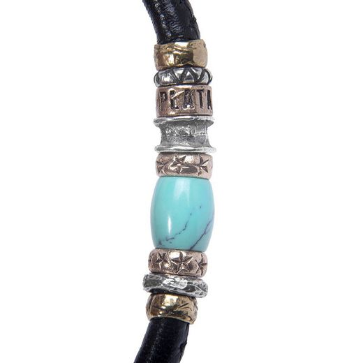 MB191X Pulsera PLATA DE PALO modelo Fran de cuero para hombre piezas de bronce y plata con resina central color turquesa