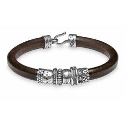 MB19D Pulsera hombre  Plata de Palo hecha de plata y cuero