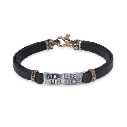 MB206X Pulsera Plata de Palo de hombre colección Gomo de cuero plata y bronce
