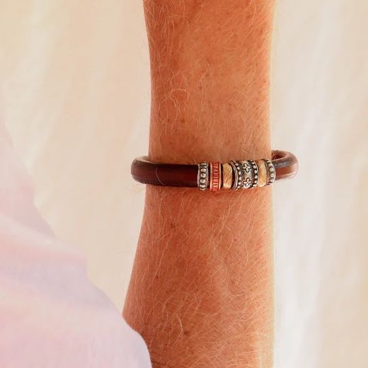 MB215X Pulsera PLATA DE PALO atrayente de cuero, plata 925 y bronce colección Tarian cierre gancho de seguridad