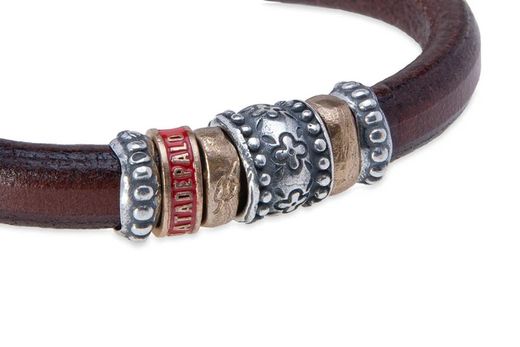 MB215X Pulsera PLATA DE PALO atrayente de cuero, plata 925 y bronce colección Tarian cierre gancho de seguridad